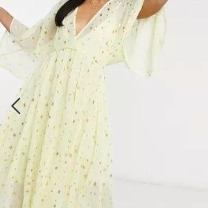 ASOS John Zack puff sleeve midi skater dress in yellow star print